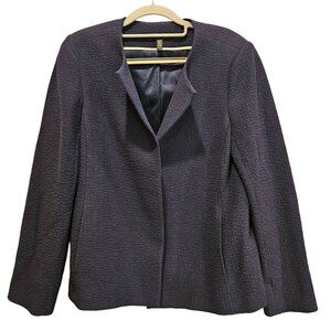 Eileen Fisher Blazer Jacket Womens M Blue Crepe Open Front Pockets lined foldabl